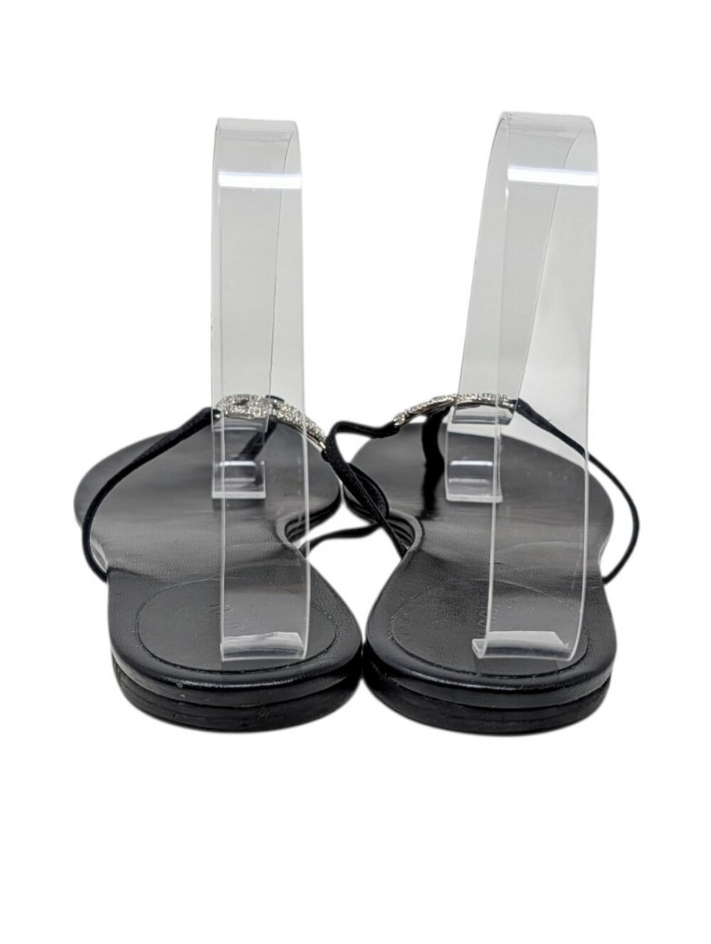 Gucci Black Leather Crystal Interlocking GG Logo Thong Sandals Size 9B - Picture 6 of 8